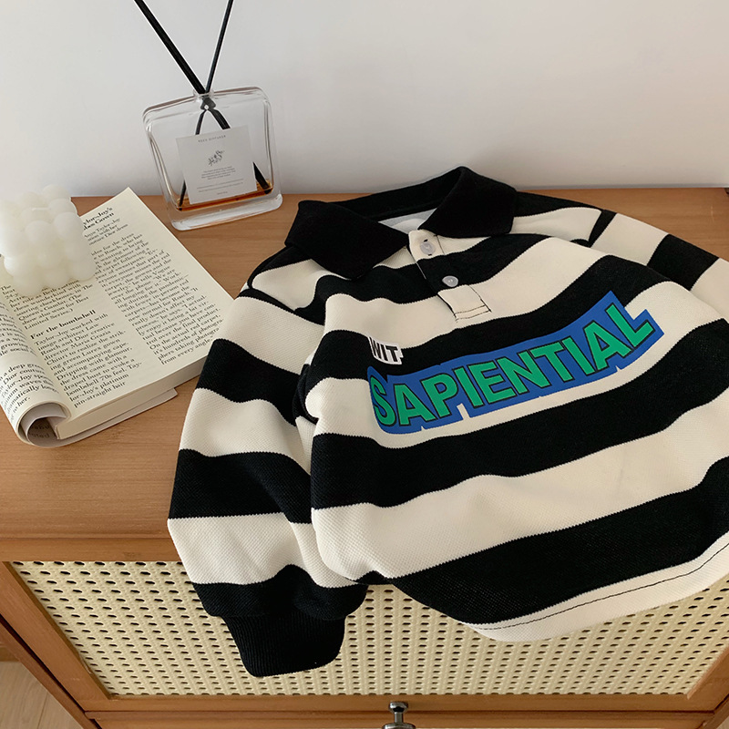 儿童卫衣条上衣纹字母撞色