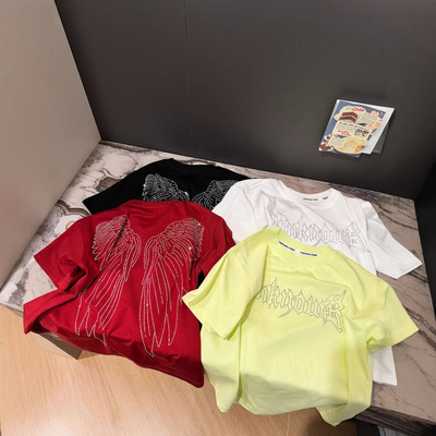 儿童烫钻字母短袖T恤索罗那 男女童棉宽松潮牌上衣2026夏新款凉t