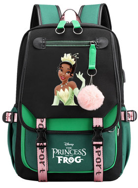 Tiana Princess 男孩女孩儿童书包 USB书包青少年电脑旅行背包