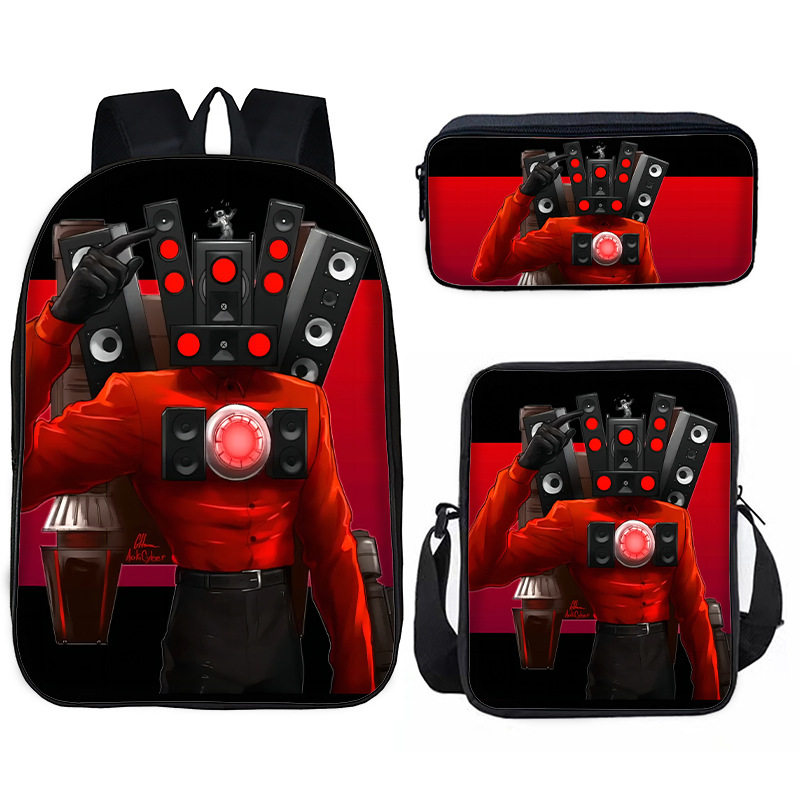 马桶人书包中小学生双肩包监控人背包三件套挎包包笔袋童趣印花,文具电教/文化用品/商务用品,学生书包,淘宝优惠券,粉丝福利购,淘宝优惠卷