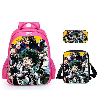 外贸热销-三件套 My Hero Academia 书包+挎包+笔袋 卡通印花