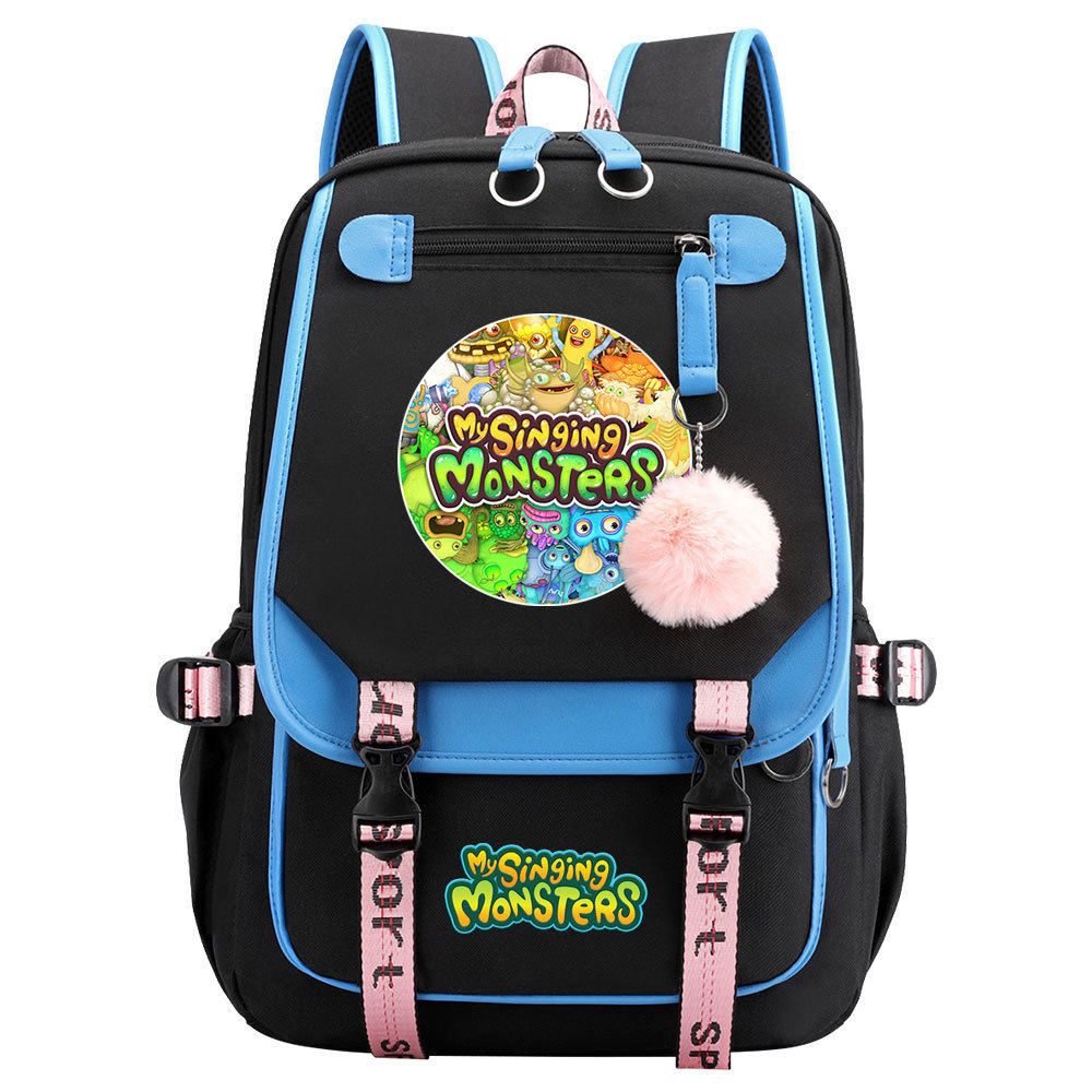 游戏怪兽音乐会印花USB青少年学生书包男女休闲织带翻盖双肩背包