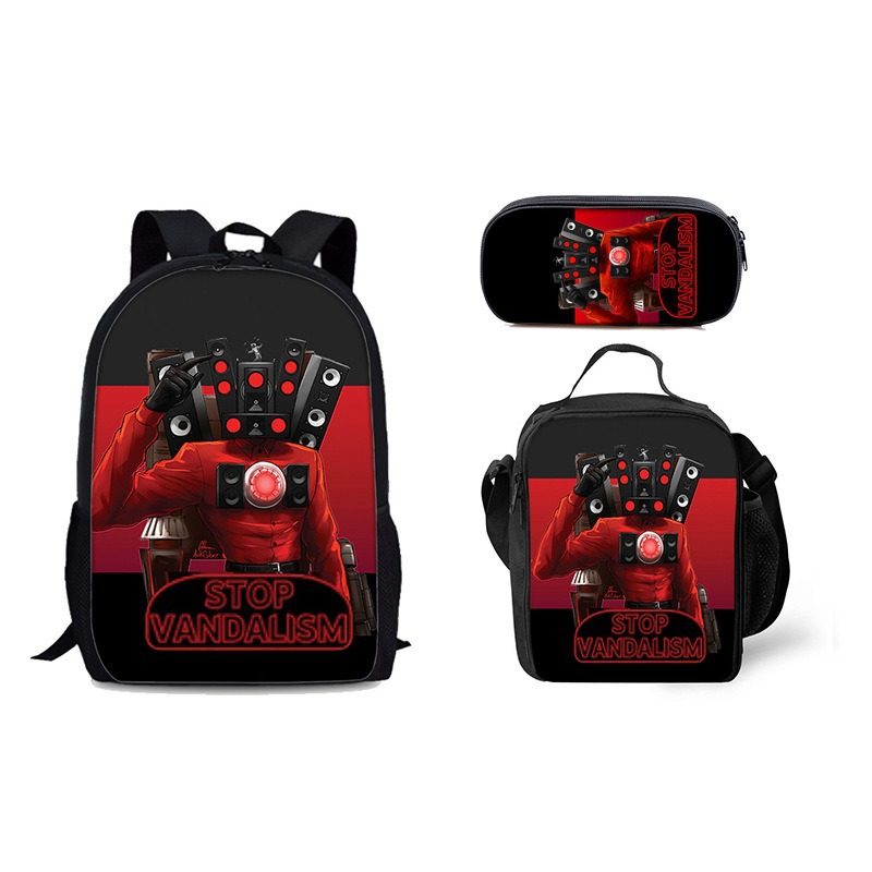 跨境skibidi toilet双肩背包马桶人监控人学生书包餐包笔袋三件套,文具电教/文化用品/商务用品,学生书包,淘宝优惠券,粉丝福利购,淘宝优惠卷