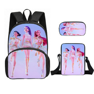 新款 列魔女图案背包大容量简约大学生书包小挎包笔袋三件套 KPOP