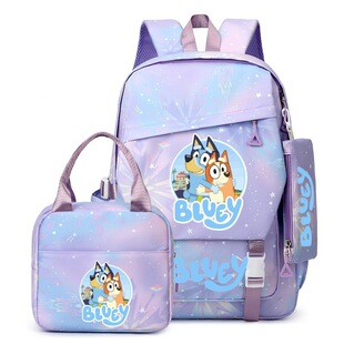 跨境新款布鲁伊bluey书包三件套中小学生轻便肩负户外潮流双肩包