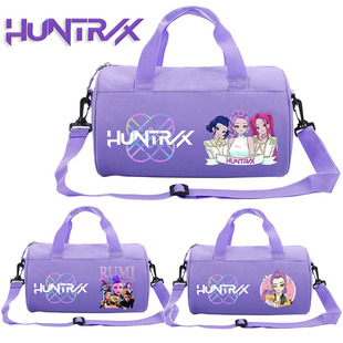 KPOP猎魔女团卡通印花圆筒健身包行李袋运动手提单肩包旅行包 热卖