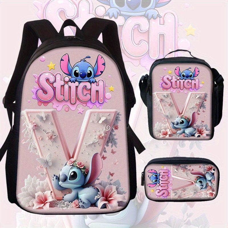 数码印花史迪仔粉色背包跨境卡通动漫小学生书包轻便大容量双肩包