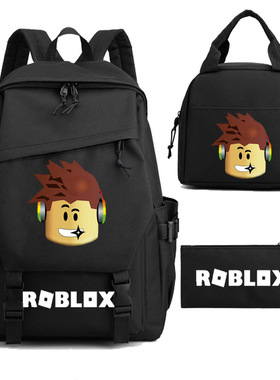 新Roblox游戏男女双肩包学生书包午餐包笔袋三件套电脑包大容量批