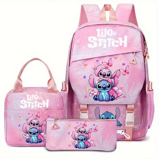 2025新款儿童背包卡通可爱小学生书包Stitch史迪仔双肩包三件套