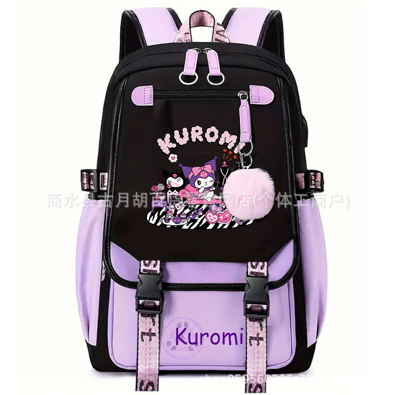 三丽鸥酷洛米kuromi双肩背包学生书包动漫卡通印花USB接口帆布包,文具电教/文化用品/商务用品,学生书包,淘宝优惠券,粉丝福利购,淘宝优惠卷