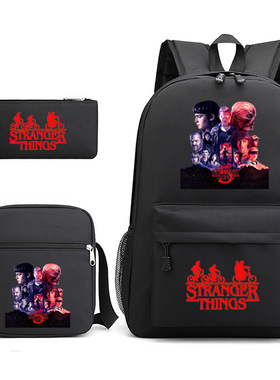 外贸亚马逊怪奇物语Stranger Things印花双肩背包单肩包笔袋3件套