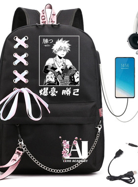 My Hero Academia Anime女式双肩包Usb Port女式Trav
