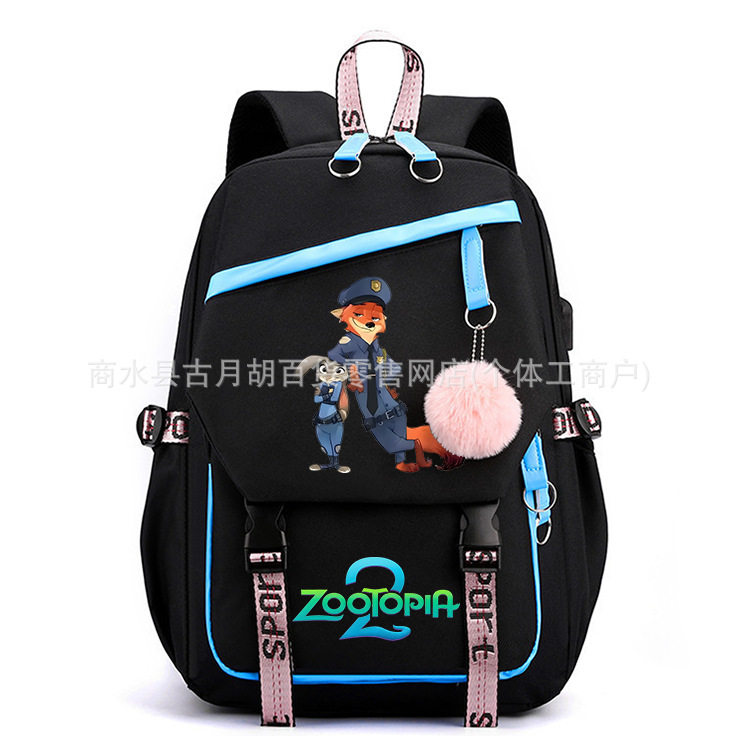 疯狂动物城2 Zootopia 2卡通印花护脊学生书包USB减负拼色背包,文具电教/文化用品/商务用品,学生书包,淘宝优惠券,粉丝福利购,淘宝优惠卷