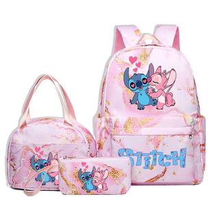 史迪仔卡通图案双肩包午餐袋铅笔盒套装小学生书包男女款时尚背包