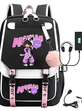 Aphmau可爱印花双肩包时尚电脑背包USB充电休闲学生双肩书包