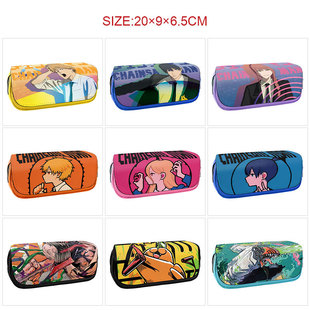跨境电锯人Chainsaw Man双层拉链笔袋儿童动漫大容量铅笔盒文具盒