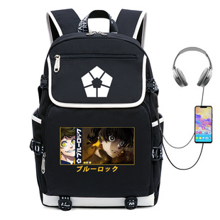 lock周边大容量学生双肩背包 blue 外贸动漫学生书包 蓝色监狱