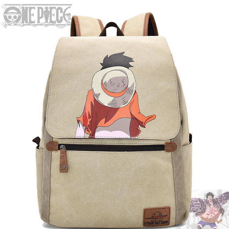 ins海贼王路飞背影双肩包动漫周边印花背包学生帆布书包学生书包