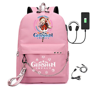 亚马逊Genshin Impact元神印花铁链UISB双肩背包户外中学生书包