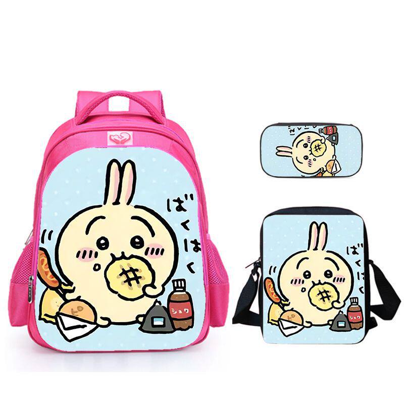 热销-乌萨奇-Usagi儿童卡通日系可爱图案三件套书包+笔袋+挎包