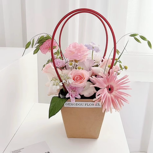 花盒三八妇女节牛皮纸花篮手提袋花束包装花艺沙龙DIY插花材料