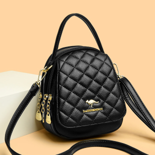正品2024版包包小真皮菱格单肩包女时尚手提宽带斜挎包小圆包