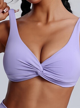 欧美新款裸感运动内衣女性感扭结防震瑜伽文胸美背含胸垫高弹速干