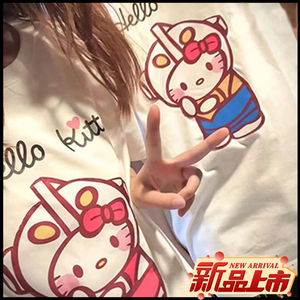 可爱卡通超人KT猫短袖上衣学生情侣装轻拍会发光儿童t恤男女同款