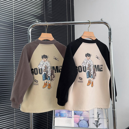 大E小e童装男童加绒长袖T恤冬季中大童保暖插肩袖儿童打底衫5577