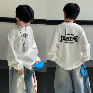 布芮欧童装男童白色薄绒长袖T恤秋冬季中大童保暖儿童打底衫86616