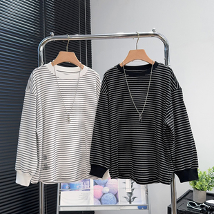 品牌童装中大童条纹长袖T恤秋季男童休闲上衣青少年儿童打底衫潮