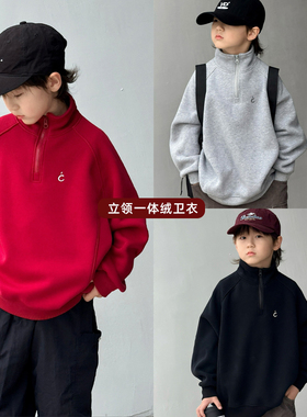 大E小e童装男童立领加绒卫衣冬季中大童保暖打底衫儿童上衣潮9772