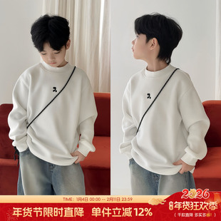 布芮欧童装男童加绒卫衣冬季中大童加厚白色套头衫儿童打底衫9016