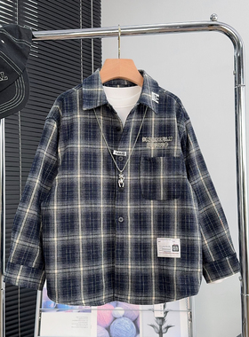 布芮欧童装男童格子衬衫秋款中大童磨毛长袖衬衣儿童上衣潮16206