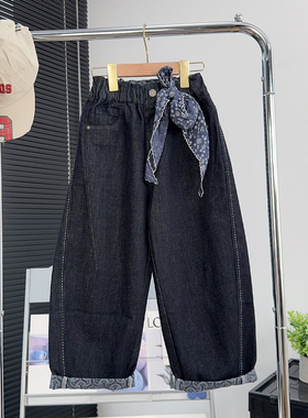 爱木橦童装女童牛仔裤2025秋季中大童老爹裤儿童洋气弯刀裤潮7757