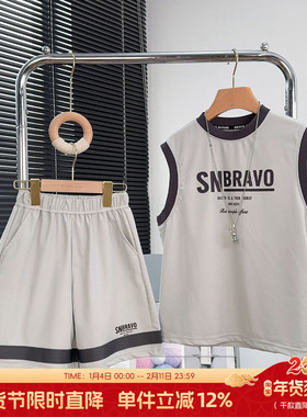 布芮欧童装男童背心套装夏季中大童运动T恤儿童速干两件套潮56128