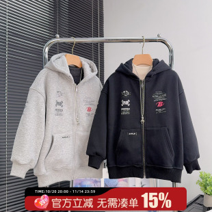 25202 中大童连帽儿童加厚开衫 大E小e童装 男童加绒卫衣外套秋冬款