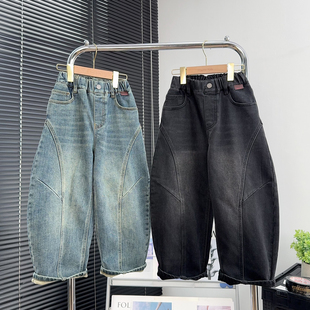 阳光爱橦童装儿童薄绒牛仔裤秋冬款中大童弯刀裤男女童休闲裤5066