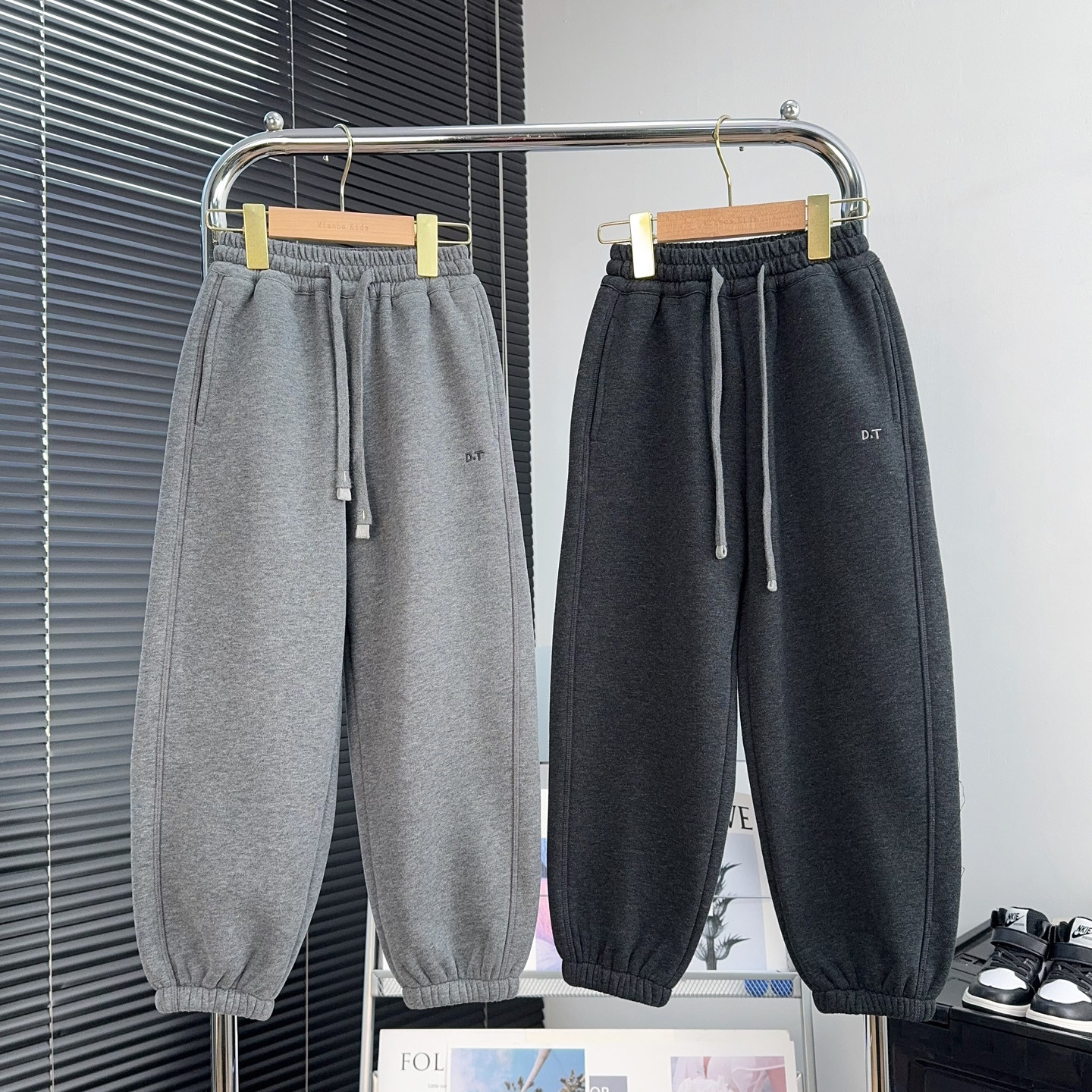 妙吧童装男女童加绒运动裤冬装中大童加厚针织卫裤儿童保暖休闲裤