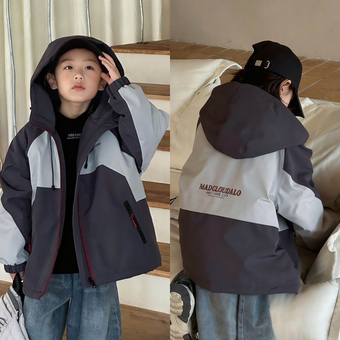 童乐鱼童装男童夹棉连帽冲锋衣