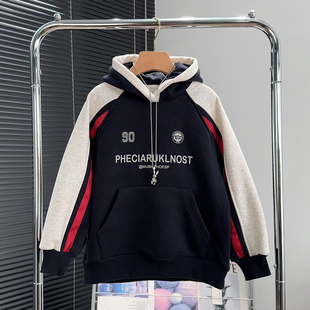 儿童上衣潮5060 中大童加厚套头衫 大E小e童装 男童加绒连帽卫衣冬款