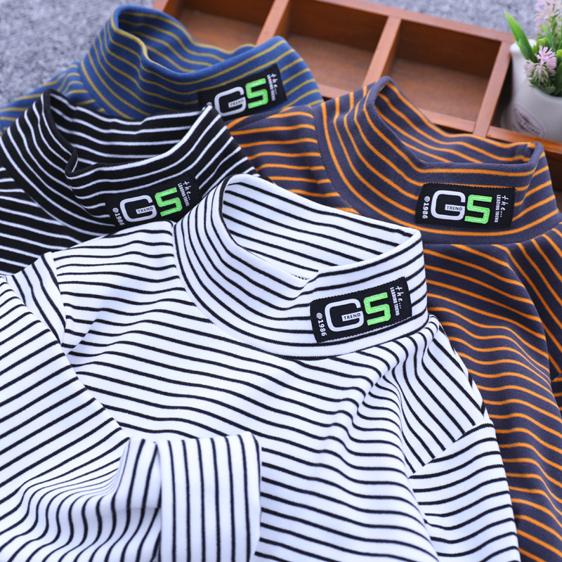 男童条纹半高领德绒打底衫