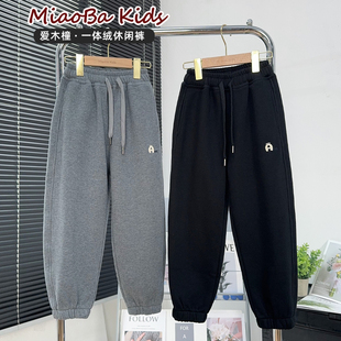 儿童加绒运动裤 爱木橦童装 中大童卫裤 冬款 7310 男童一体绒休闲裤