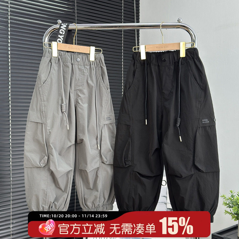 妙吧童装男童薄款工装裤2025夏款中大童宽松休闲裤儿童洋气长裤潮