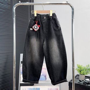 儿童休闲裤 大E小e童装 中大童宽松老爹裤 秋款 66167 男童黑色牛仔裤