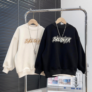 布芮欧童装男童夜光加绒卫衣冬款中大童一体绒内里上衣儿童打底衫