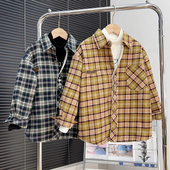 衬衣韩版 中大童格子长袖 儿童磨毛加厚上衣潮 2024冬款 男童加绒衬衫