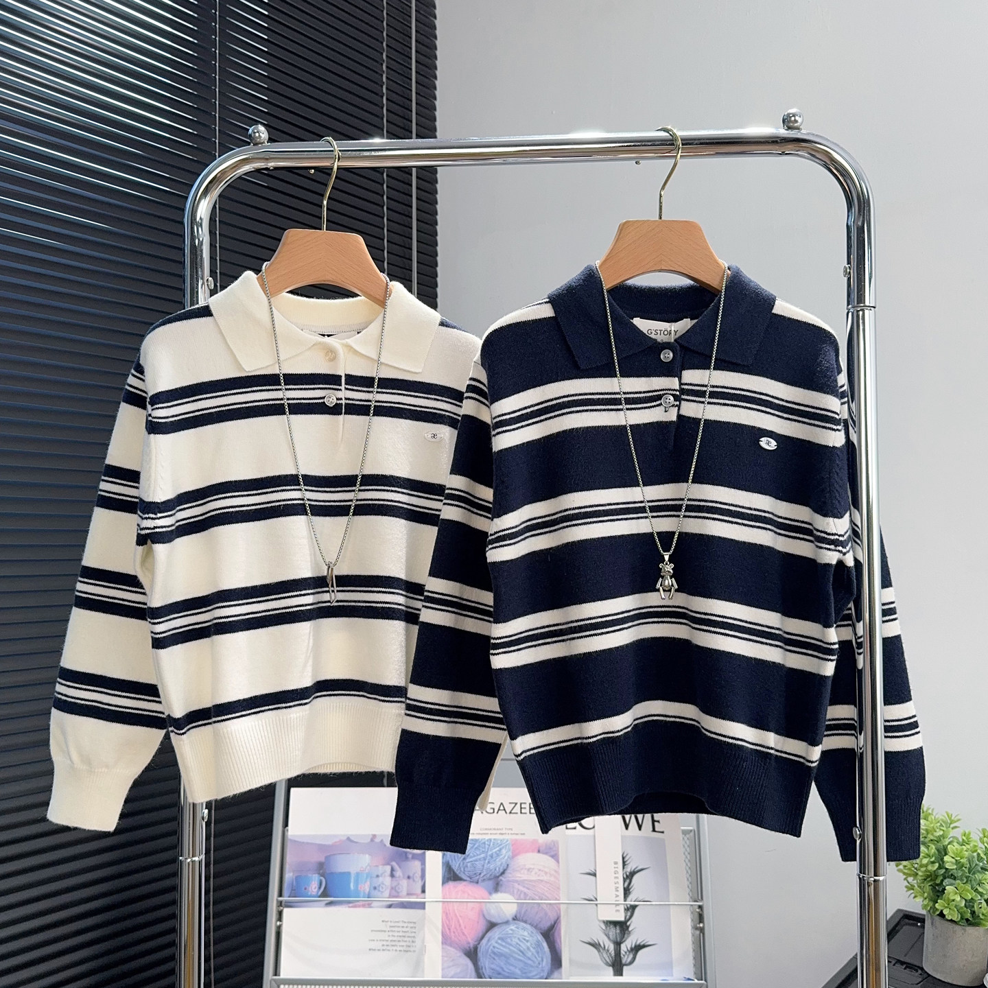 G+童装儿童条纹毛衣秋季中大童翻领针织衫男女童休闲套头衫52806
