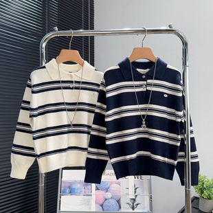 G+童装儿童条纹毛衣秋季中大童翻领针织衫男女童休闲套头衫52806
