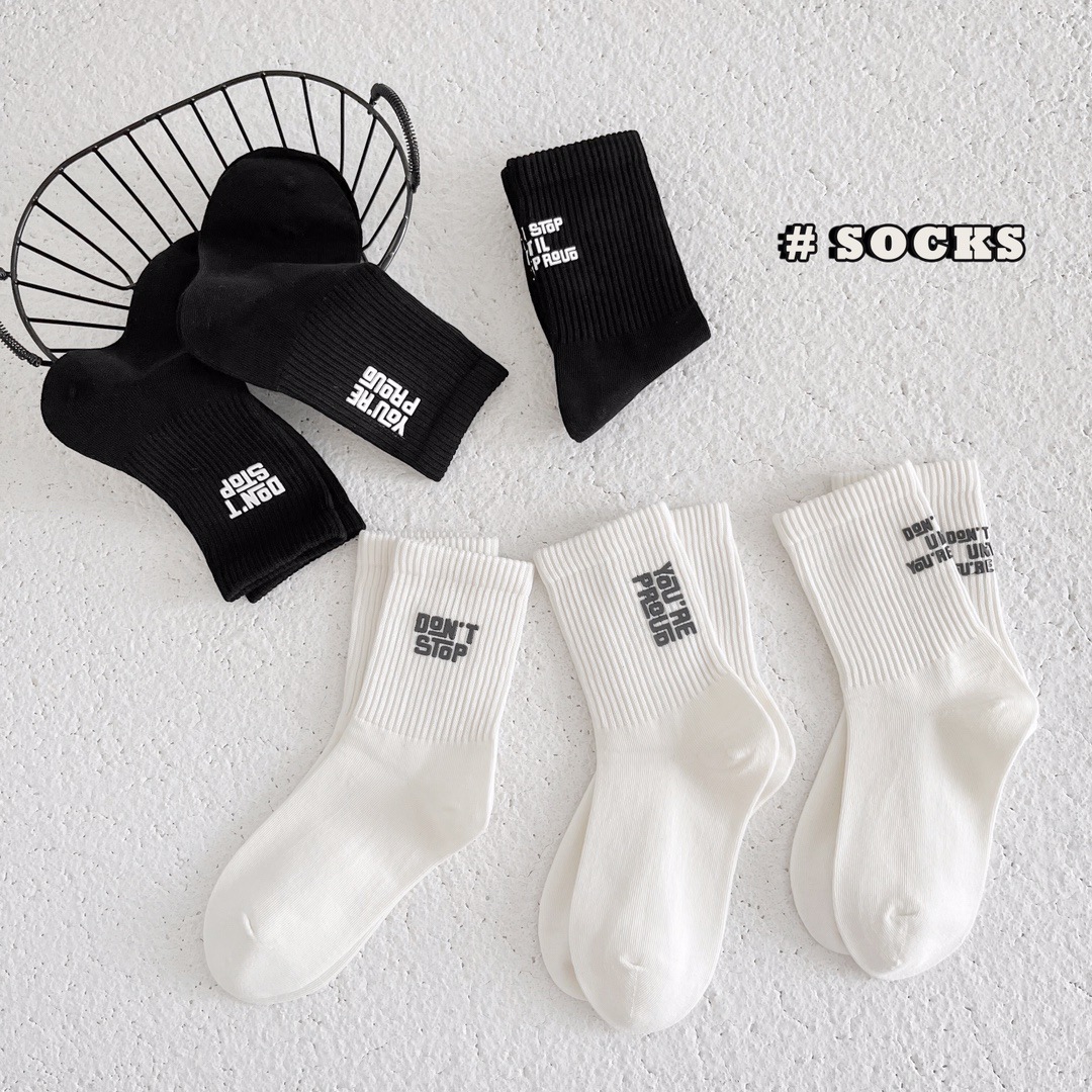 米若克儿童袜子男童黑白中筒袜